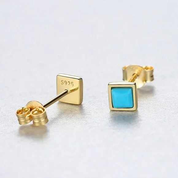 3mm Sterling Silver Square Opal Stud Earrings - Picture 5 of 6